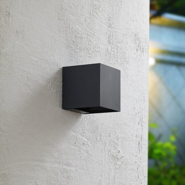 PRIOS Prios LED solarna zidna lampa Lius, visina 15 cm, senzor pokreta, Crno, Metal