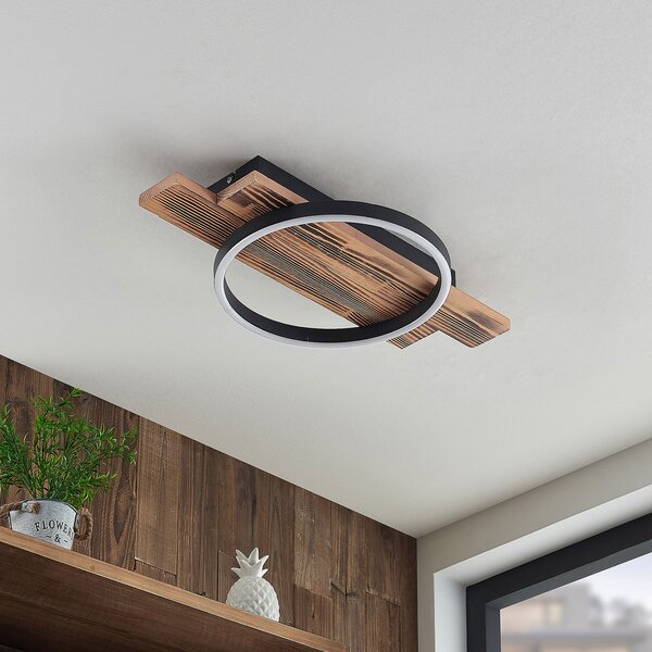 Lindby LED stropno svjetlo Sentoa, drvo, 52,8 cm dužine, 3000 K, prigušiva, Drvo, Dnevni boravak/blagovaonica, Drvo