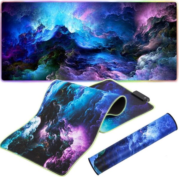 Osvijetljena XL LED RGB računalna obloga za miša i 80x30cm kozmos