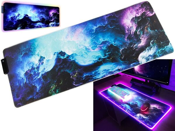 Osvijetljena XL LED RGB računalna obloga za miša i 80x30cm kozmos
