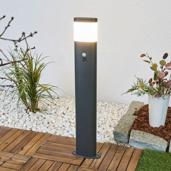 Lindby Obri LED svjetiljka za put, 80 cm, antracit, senzor, Crno, Metal