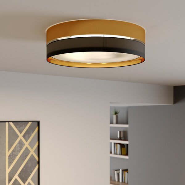 TK Lighting Stropna svjetiljka Hilton, crno/zlatna, Ø 60 cm, prigušiva, Crno, Dnevni boravak/blagovaonica, Metal