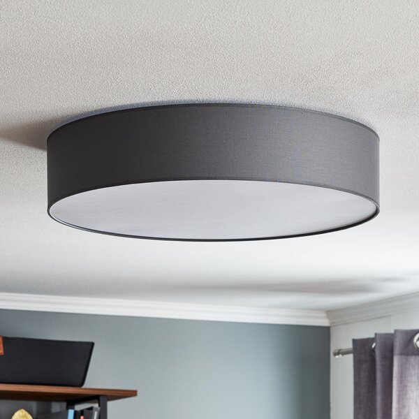 TK Lighting Stropna svjetiljka Rondo, siva Ø 60 cm, prigušiva, Sivo, spavaća soba, Tkanina / tekstil