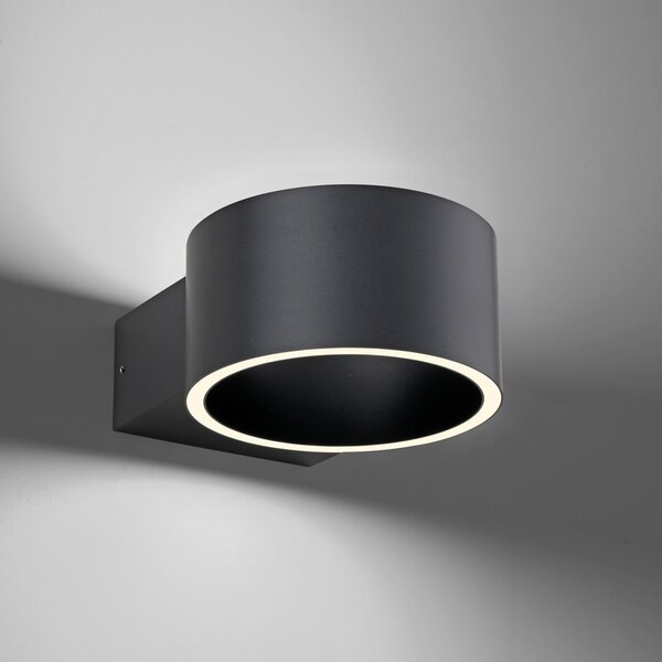 PURE LED zidna svjetiljka Clipse, siva, aluminij, Ø 15 cm, prigušiva, Sivo, Dnevni boravak/blagovaonica, Aluminij, Zid okrugli