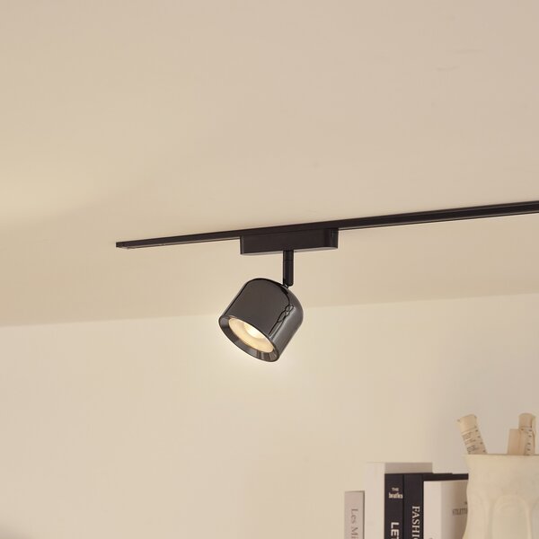 Lindby LED točka 48 V Lumaro, siva, Ø 8,2 cm, aluminij, prigušiva, prigušiva, Sivo, Dnevni boravak/blagovaonica, Aluminij