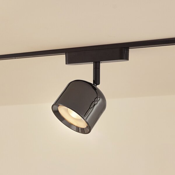 Lindby LED točka 48 V Lumaro, siva, Ø 8,2 cm, aluminij, prigušiva, prigušiva, Sivo, Dnevni boravak/blagovaonica, Aluminij