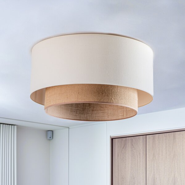 Duolla Boho stropna svjetiljka, ekru/smeđa, Ø 60 cm, tkanina, prigušiva, Bež, spavaća soba, Tkanina / tekstil