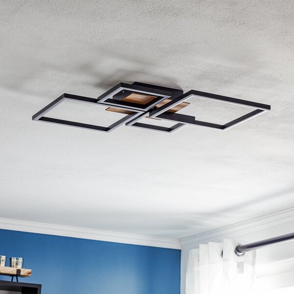 Briloner LED stropno svjetlo Frame, step dim, 4 žarulje drvo, prigušiva, Crno, Dnevni boravak/blagovaonica, Metal, Strop s više plamena