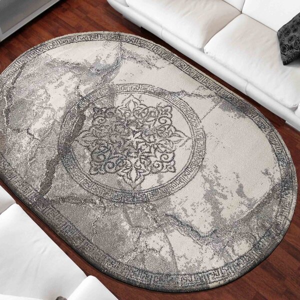 Luksuzni sivi ovalni tepih s originalnim uzorkom Širina: 200 cm | Duljina: 290 cm