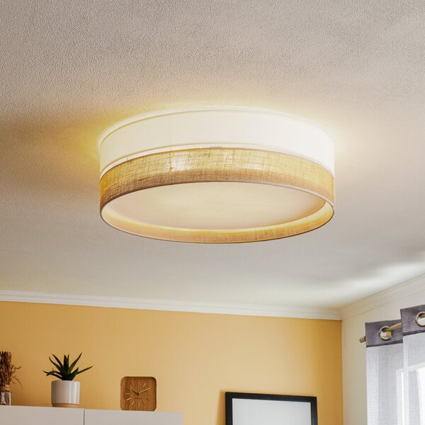TK Lighting Stropna svjetiljka Linobianco, Ø 60 cm, prigušiva, Bež, Dnevni boravak/blagovaonica, Tkanina / tekstil