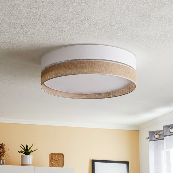 TK Lighting Stropna svjetiljka Linobianco, Ø 60 cm, prigušiva, Bež, Dnevni boravak/blagovaonica, Tkanina / tekstil