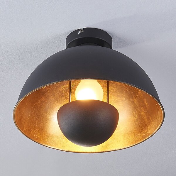 Lindby stropno svjetlo Lya, Ø 31 cm, crno-zlatno, metal, E27, prigušiva, Crno, Dnevni boravak/blagovaonica, Metal