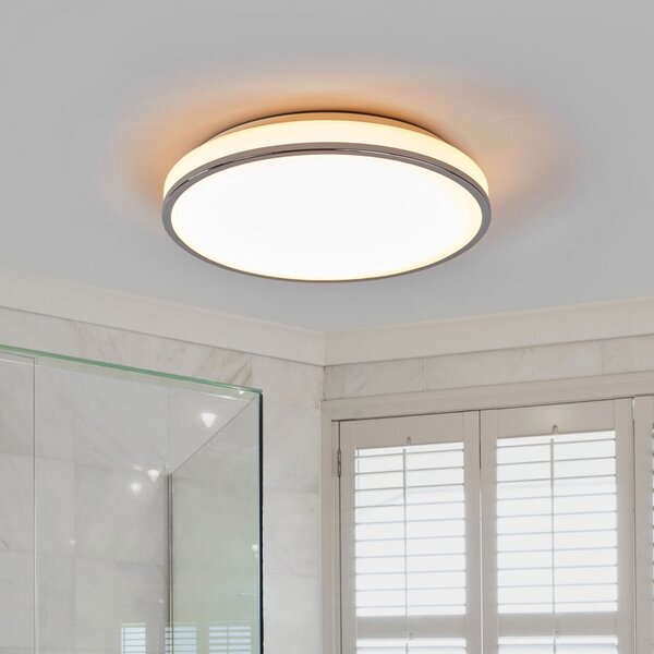 Lindby LED stropna svjetiljka Lyss, Ø 40 cm, kromirana, IP44, Bijela, kupaonica, Staklo