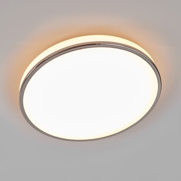 Lindby LED stropna svjetiljka Lyss, Ø 40 cm, kromirana, IP44, Bijela, kupaonica, Staklo