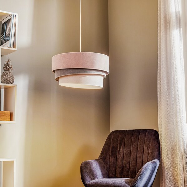 Duolla Pastel Trio viseća lampa svijetlo ružičasta/siva/svijetlosiva, prigušiva, Ružičasta ruža, Dnevni boravak/blagovaonica, Tkanina / tekstil