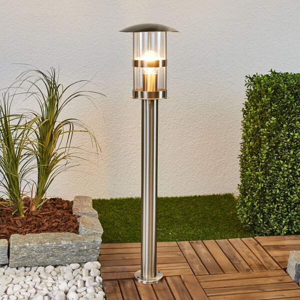 Lindby Noemi svjetiljka za stazu, siva, nehrđajući čelik, 80 cm, IP44, prigušiva, Metalik, Metal