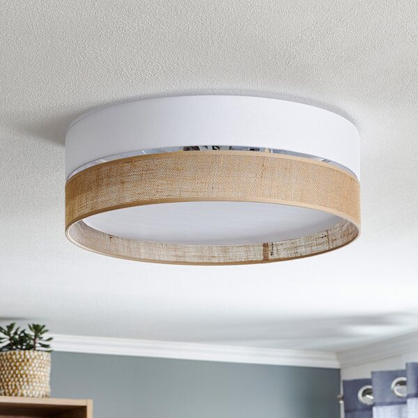 TK Lighting Stropna svjetiljka Linobianco, Ø 45 cm, prigušiva, Dnevni boravak/blagovaonica, Tkanina / tekstil