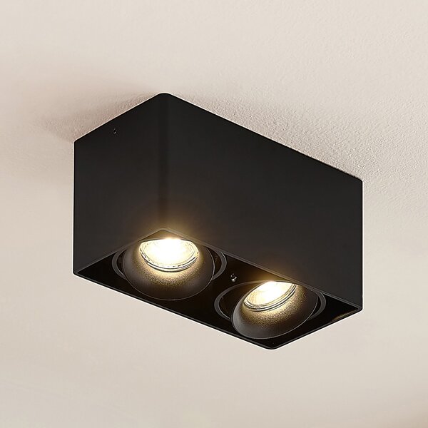 Arcchio Downlight Kubika, 19 cm, crna, 2 žarulje, metal, prigušiva, Crno, Područje hodnika, Metal