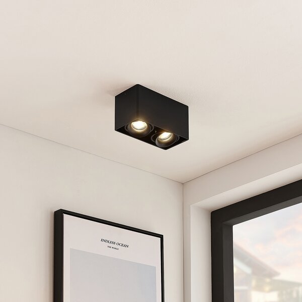 Arcchio Downlight Kubika, 19 cm, crna, 2 žarulje, metal, prigušiva, Crno, Područje hodnika, Metal