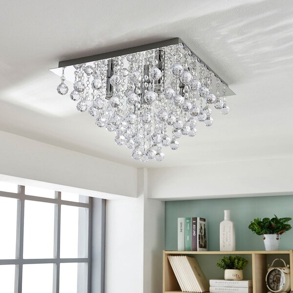 Lindby stropno svjetlo Annica, kvadrat, krom, metal, 42cm, prigušiva, Providna, Dnevni boravak/blagovaonica, Metal