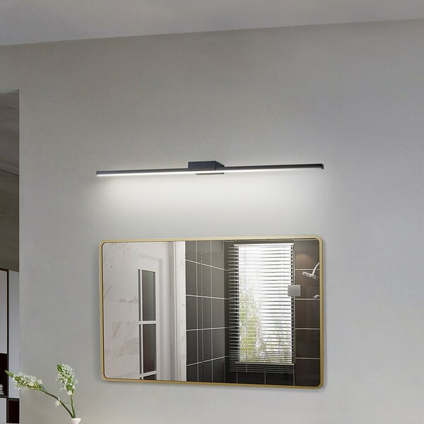 Lucande LED lampa za ogledalo Kivana, crna, metal, 90cm, IP44, Crno, kupaonica, Aluminij