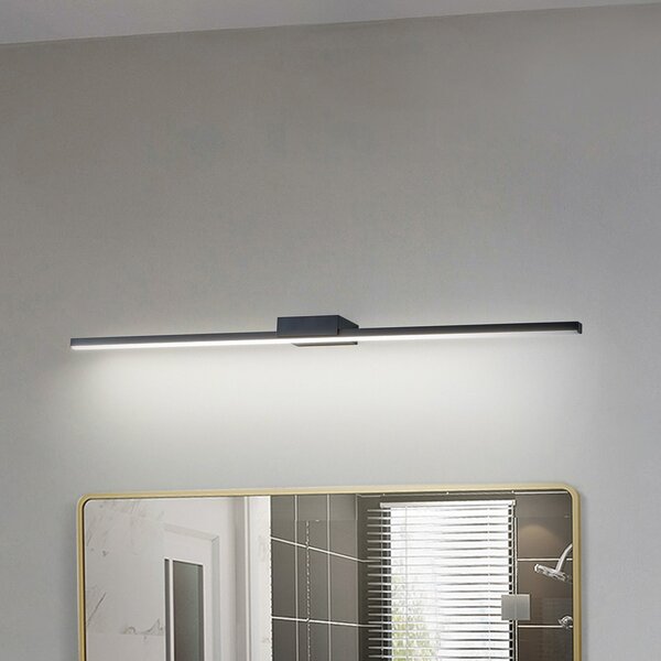 Lucande LED lampa za ogledalo Kivana, crna, metal, 90cm, IP44, Crno, kupaonica, Aluminij