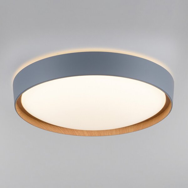 Q-Smart-Home Paul Neuhaus Q-EMILIA LED stropna svjetiljka, siva/drvena, prigušiva, Sivo, Dnevni boravak/blagovaonica, Metal