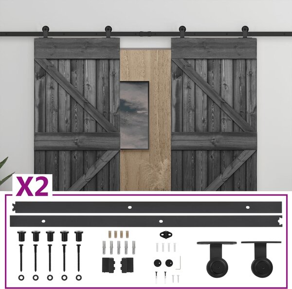 VidaXL Klizna vrata s priborom za montažu 90 x 210 cm od borovine crna