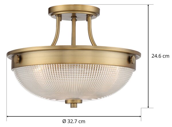 QUOIZEL Stropna lampa Mantle, antikni mjed, 33 cm, staklo, prigušiva, Bronca / stari mesing, Dnevni boravak/blagovaonica, Metal