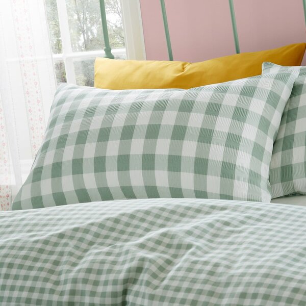 Zelena posteljina za krevet za jednu osobu 135x200 cm Seersucker Gingham Check – Catherine Lansfield