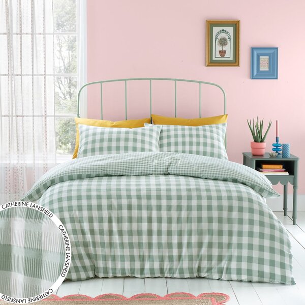 Zelena posteljina za krevet za jednu osobu 135x200 cm Seersucker Gingham Check – Catherine Lansfield