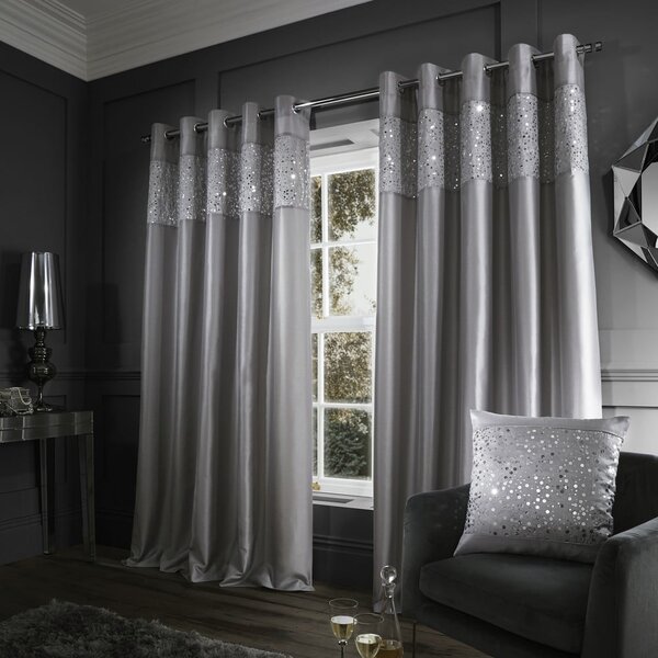 Sive zavjese u setu 2 kom od mikrosatena 168x137 cm Glitzy Sequin – Catherine Lansfield