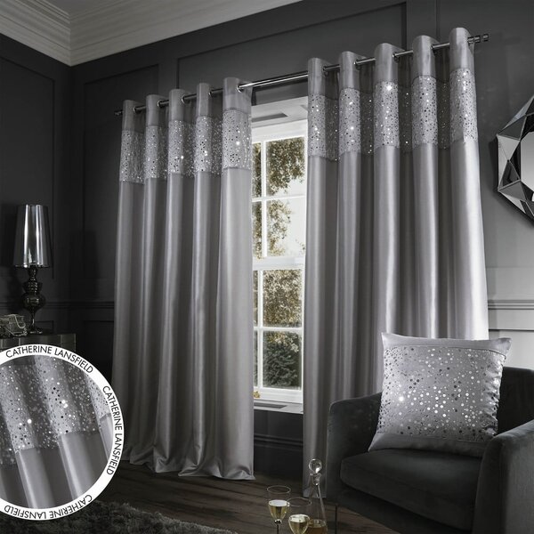 Sive zavjese u setu 2 kom od mikrosatena 168x137 cm Glitzy Sequin – Catherine Lansfield