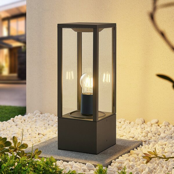 Lindby Podna lampa Peldar, antracit/prozirno, visina 40 cm, staklo, prigušiva, Crno, Metal