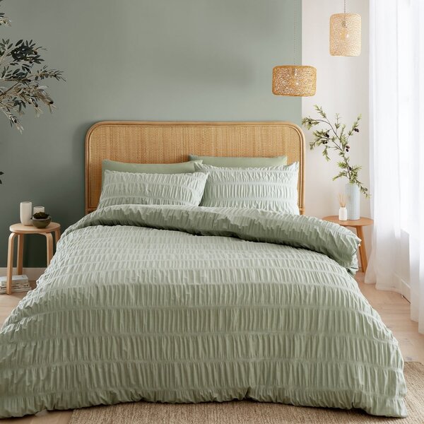 Svijetlo zelena posteljina za bračni krevet 200x200 cm Seersucker Gingham Check – Catherine Lansfield