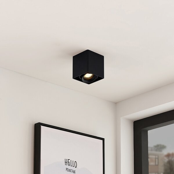 Arcchio Kubika downlight, 9 cm, crna, 1 žarulja, metal, prigušiva, Crno, Područje hodnika, Metal