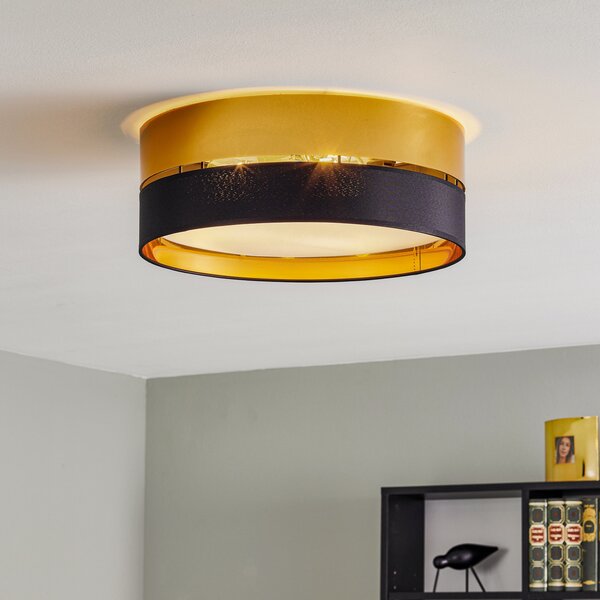 TK Lighting Stropna svjetiljka Hilton, crno/zlatna, Ø 45 cm, prigušiva, Crno, Dnevni boravak/blagovaonica, Metal