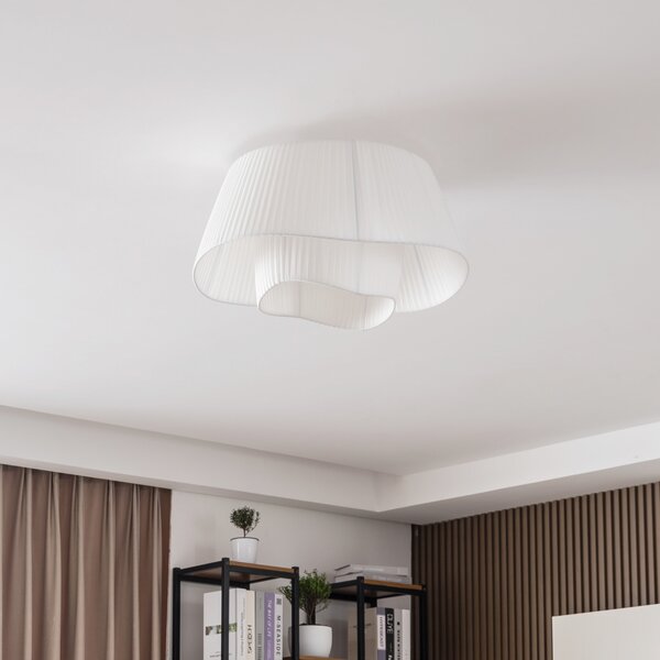 Lindby stropno svjetlo Eryndor, bijela, tekstil, Ø 47 cm, E27, prigušiva, Bijela, Dnevni boravak/blagovaonica, Tkanina / tekstil