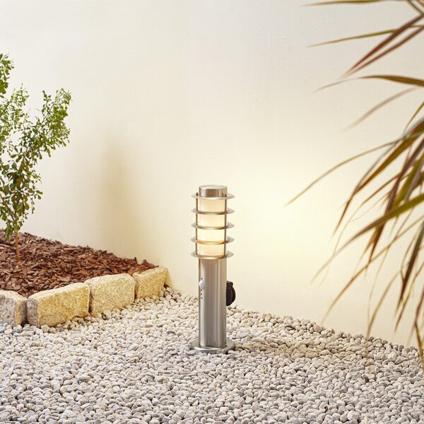 Lindby Hanja podna lampa, senzor, nehrđajući čelik, Ø 11,7 cm, prigušiva, Metalik, Nehrđajući čelik