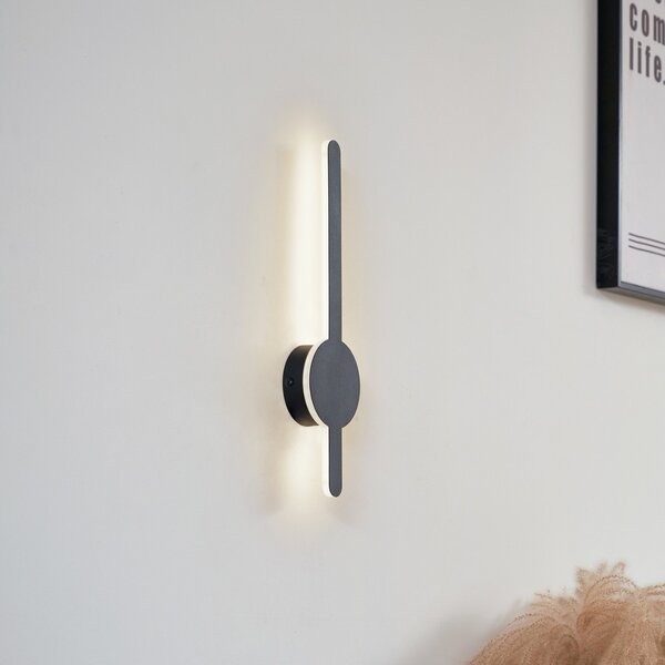 Lindby LED zidna svjetiljka Borian, crna, aluminij, 40 cm, Crno, Dnevni boravak/blagovaonica, Plastika