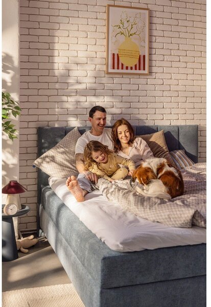 Plavi boxspring krevet s prostorom za odlaganje 160x200 cm Elva Bold Line – Bonami Selection