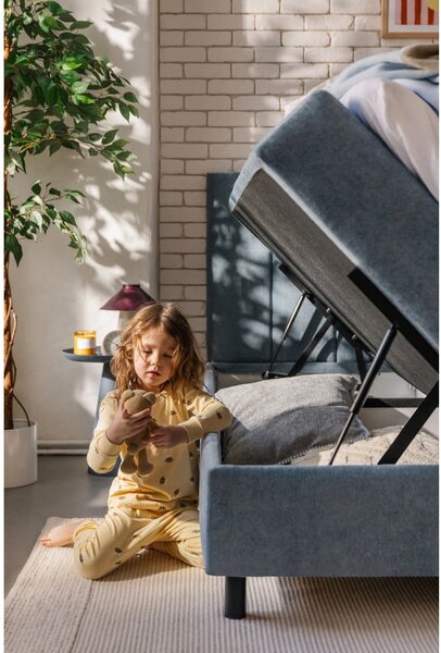 Plavi boxspring krevet s prostorom za odlaganje 160x200 cm Elva Bold Line – Bonami Selection