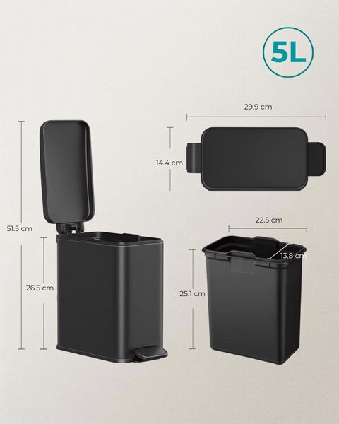 Kupaonska kanta za otpad NORD, 5 l, crna SongmicsHome