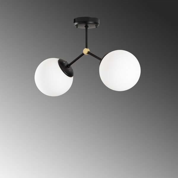 Crno-bijela stropna svjetiljka sa staklenim sjenilom 15x44 cm Damar – Opviq lights