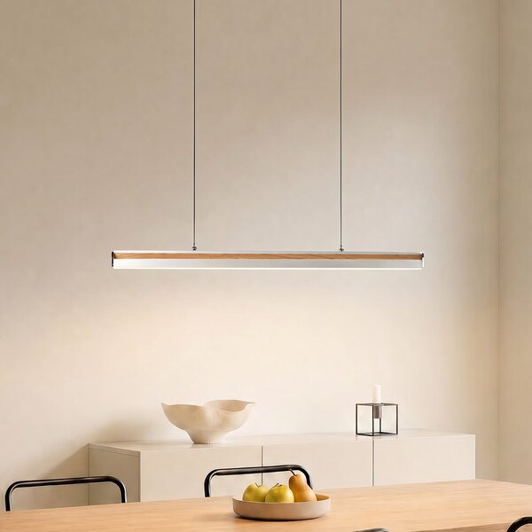 Lucande LED viseća svjetiljka Lutana, ružičasto zlato/drvo, 101 cm, prigušiva, Drvo, Dnevni boravak/blagovaonica, Metal