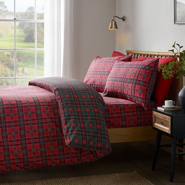 Crvena/tamno zelena posteljina za krevet za jednu osobu 135x200 cm Tartan Check – Catherine Lansfield