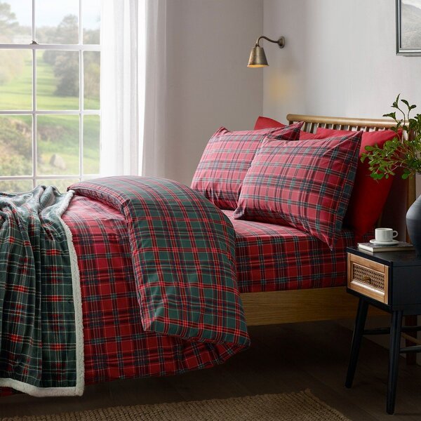 Crvena/tamno zelena posteljina za krevet za jednu osobu 135x200 cm Tartan Check – Catherine Lansfield