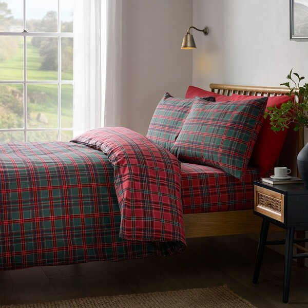 Crvena/tamno zelena posteljina za krevet za jednu osobu 135x200 cm Tartan Check – Catherine Lansfield
