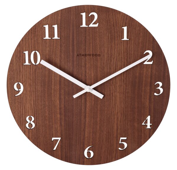 ATMOWOOD sat s numeričkim brojčanikom orah 34 cm - bijele kazaljke