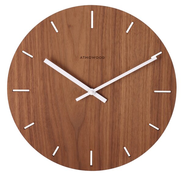 ATMOWOOD sat s indeksnim brojčanikom orah 34 cm - bijele kazaljke